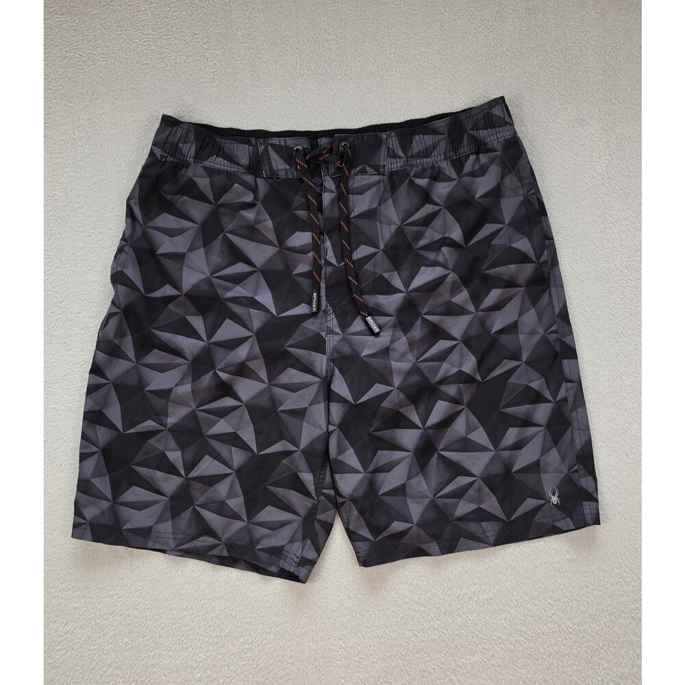Spyder Men’s Swim Trunks Black Gray Geometric Board Shorts Size XL TG